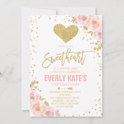 Valentijn Verjaardag Uitnodiging Liefje Roze Goud (Voorkant)