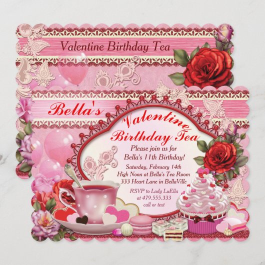 Valentijn Verjaardagsthee Party Kaart (Voorkant / Achterkant)