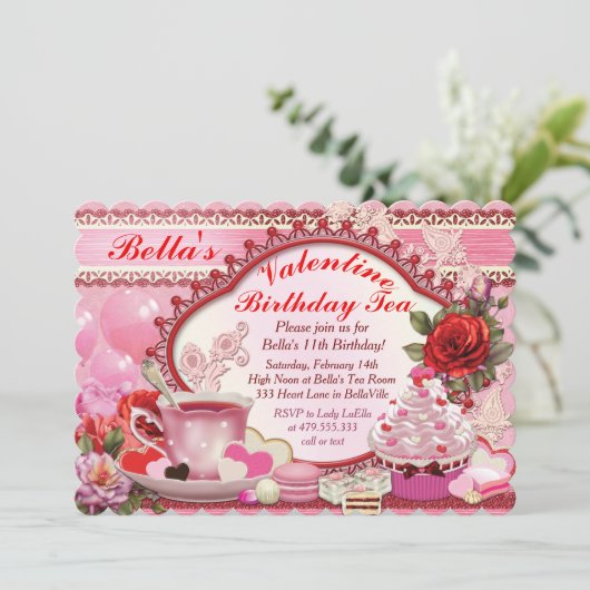 Valentijn Verjaardagsthee Party Kaart (Staand voorkant)