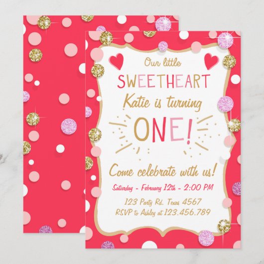 Valentijn Verjaardagsuitnodiging Little Sweetheart Kaart (Voorkant / Achterkant)