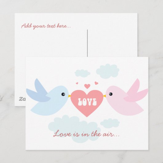 Valentijn Vliegende Tortelduifjes Feestdagenkaart (Voorkant / Achterkant)