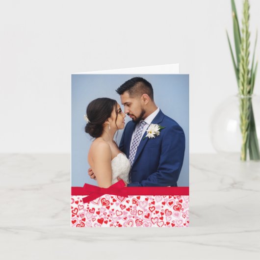 Valentijn voegt uw eigen foto rode roze harten toe feestdagen kaart (Voorkant)