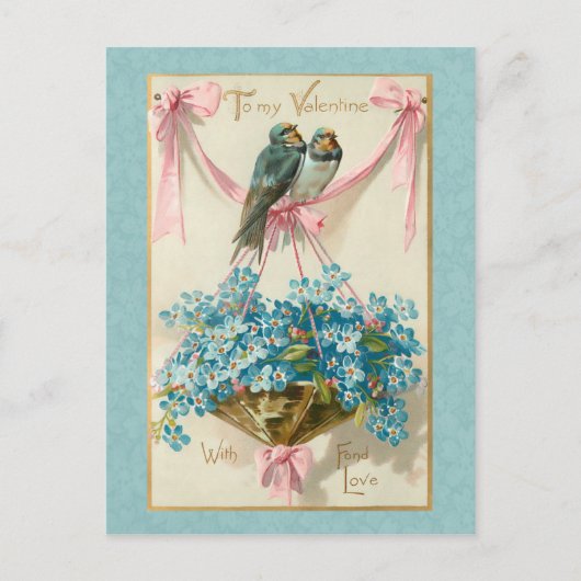 Valentijn Vogels en vergeet me Nots Feestdagenkaart (Voorkant)