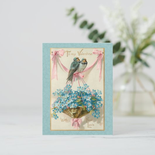 Valentijn Vogels en vergeet me Nots Feestdagenkaart (Staand voorkant)