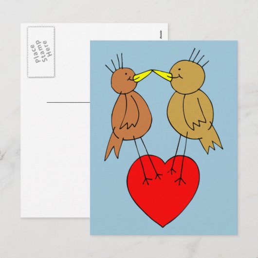 Valentijn Vogels op een Hart Briefkaart (Voorkant / Achterkant)