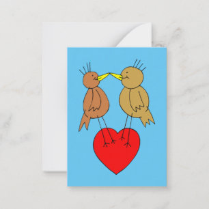 Valentijn Vogels op een Hart Mini Kinder Kaarten Notitiekaartje