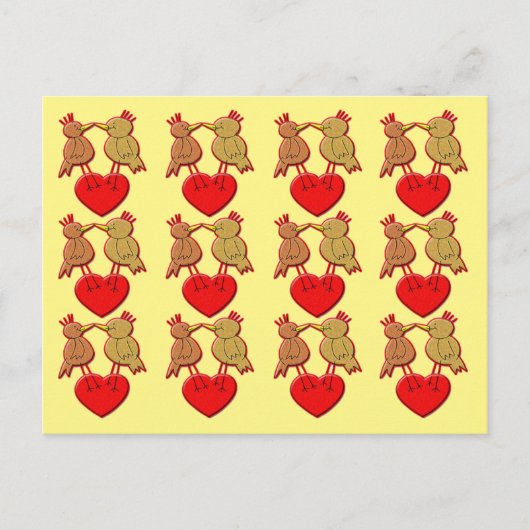 Valentijn Vogels op een Hart Patroon Briefkaart (Voorkant)