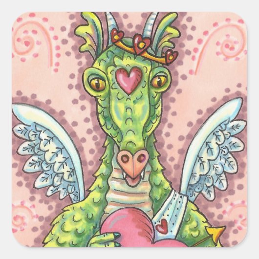 VALENTIJN VOOR KUSTMATIGE DRAGON, HART- EN ARROUWV VIERKANTE STICKER (Voorkant)