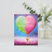 Valentijn voor luchtballon met roze en groene hars briefkaart (Staand voorkant)