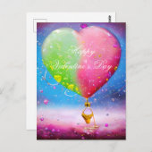 Valentijn voor luchtballon met roze en groene hars briefkaart (Voorkant / Achterkant)