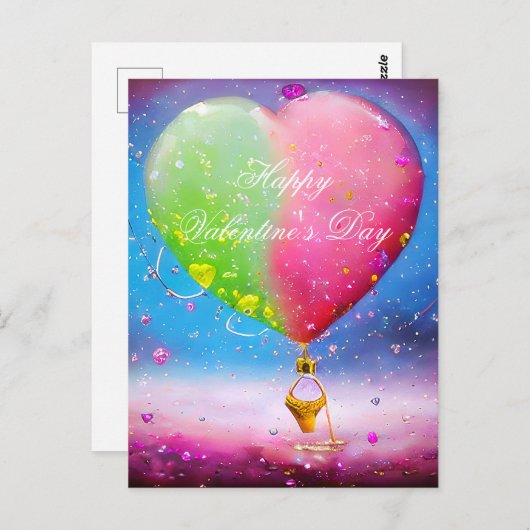 Valentijn voor luchtballon met roze en groene hars briefkaart (Voorkant / Achterkant)