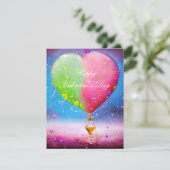 Valentijn voor luchtballon met roze en groene hars feestdagenkaart (Staand voorkant)