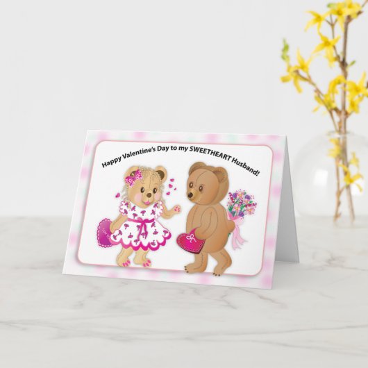 Valentijn voor mijn man twee Teddy Bears Card Kaart (Gele Bloem)
