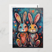 Valentijn Vrienden Bunnies lange oren harten Briefkaart (Voorkant / Achterkant)