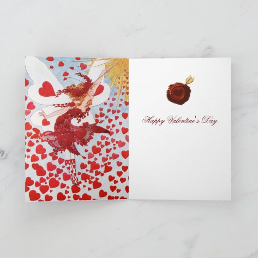 VALENTIJN VRIJ MET WAND, RODE WAX SEAL MONOGRAM FEESTDAGEN KAART (Binnen)