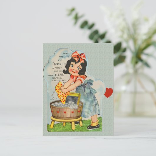 Valentijn  waskleding briefkaart (Staand voorkant)