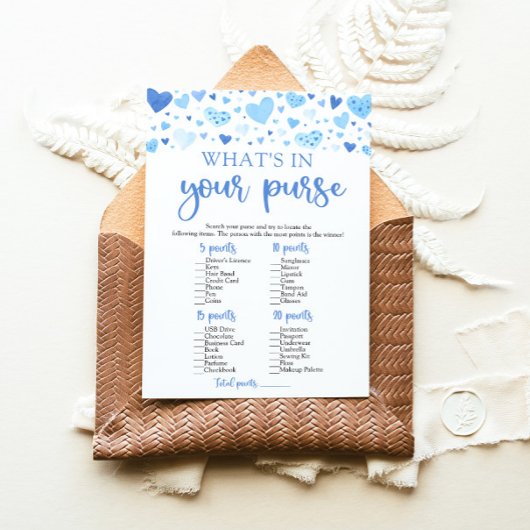 Valentijn Wat zit er in je tas Baby shower spel Kaart
