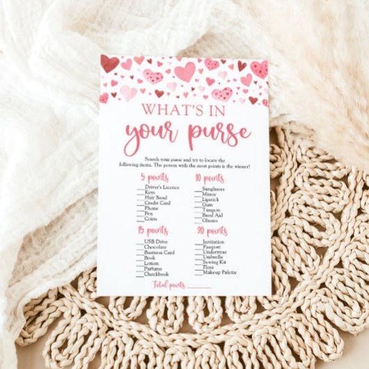Valentijn Wat zit er in je tas Baby shower spel Kaart