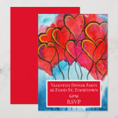 Valentijn waterverf harten diner kaart (Voorkant / Achterkant)