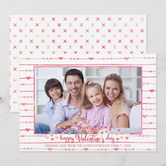 Valentijn Waterverf Harten en Pijlen Foto Feestdagenkaart (Voorkant / Achterkant)