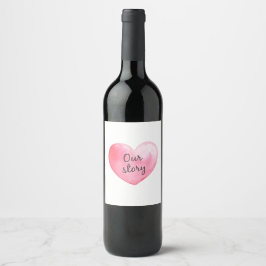 Valentijn Waterverf Heart Wine Label – Romantisch Wijn Etiket (Voorkant)