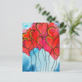 Valentijn waterverf rode hartballonnen briefkaart (Staand voorkant)