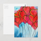 Valentijn waterverf rode hartballonnen briefkaart (Voorkant / Achterkant)