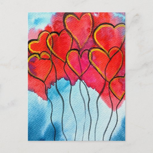 Valentijn waterverf rode hartballonnen briefkaart (Voorkant)
