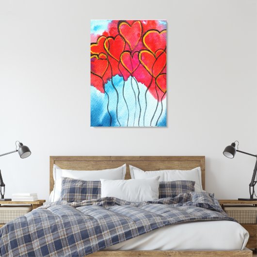 Valentijn waterverf rode hartballonnen canvas afdruk (Insitu (Slaapkamer))
