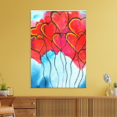 Valentijn waterverf rode hartballonnen canvas afdruk (Insitu (Woonkamer))