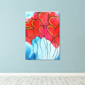 Valentijn waterverf rode hartballonnen canvas afdruk (Insitu (Houten vloer))