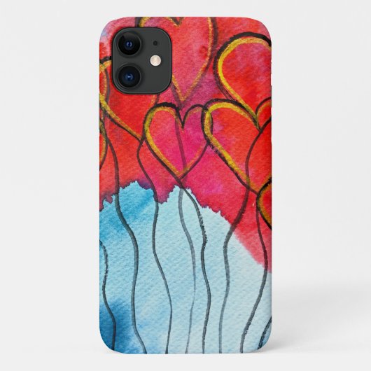 Valentijn waterverf rode hartballonnen Case-Mate iPhone case (Achterkant)