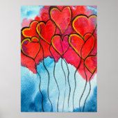 Valentijn waterverf rode hartballonnen poster (Voorkant)