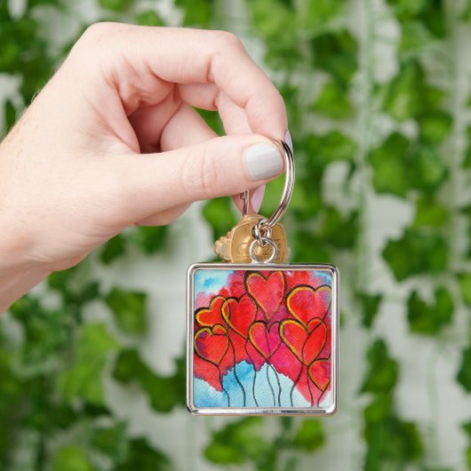 Valentijn waterverf rode hartballonnen sleutelhanger (Hand)