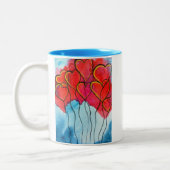 Valentijn waterverf rode hartballonnen tweekleurige koffiemok (Links)