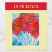 Valentijn waterverf rode hartballonnen wijn etiket (Enkel label)