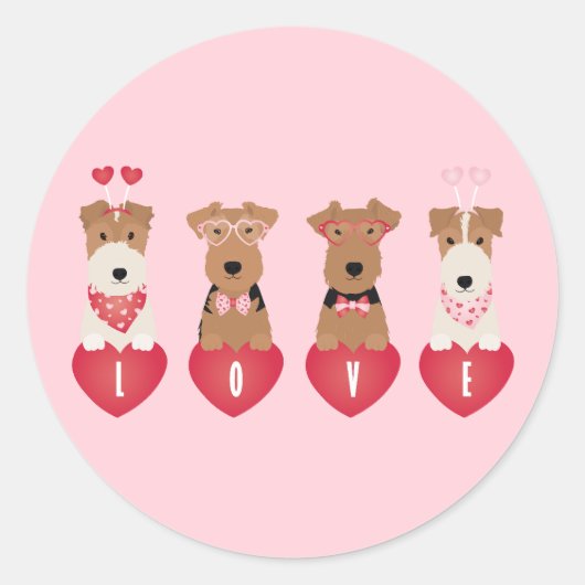 Valentijn Welsh Wire Fox Terrier Dogs Ronde Sticker (Voorkant)