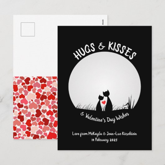 Valentijn wenst Schattig kattenkoppel hart maan Feestdagenkaart (Voorkant / Achterkant)
