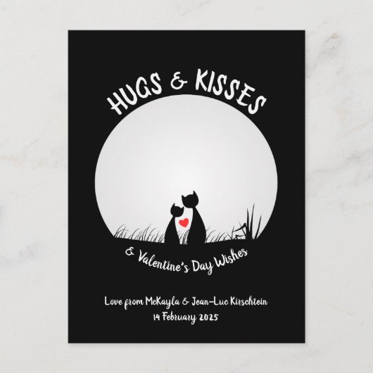 Valentijn wenst Schattig kattenkoppel hart maan Feestdagenkaart (Voorkant)