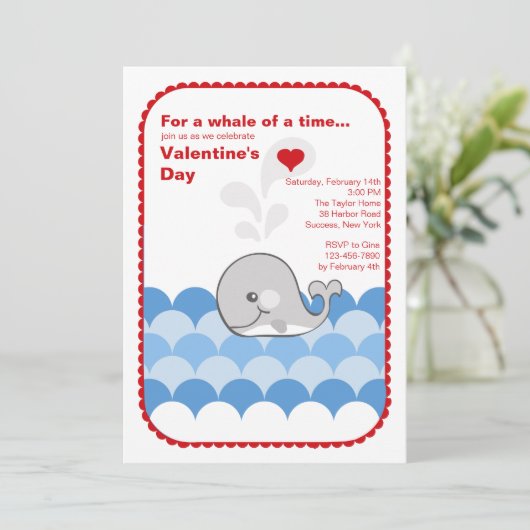 Valentijn Whale Invitation Kaart (Staand voorkant)