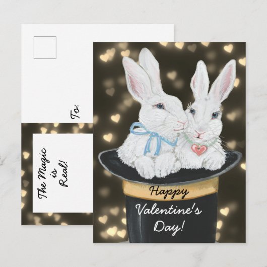 Valentijn White Snuggle Bunny Rabbits, Magisch Pet Feestdagenkaart (Voorkant / Achterkant)