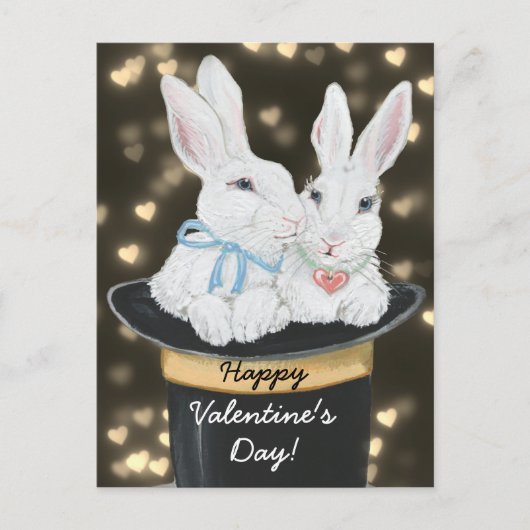 Valentijn White Snuggle Bunny Rabbits, Magisch Pet Feestdagenkaart (Voorkant)