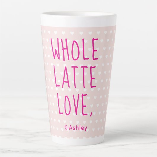 Valentijn Whole Latte Love Hot Pink Script Latte Mok (Voorkant)