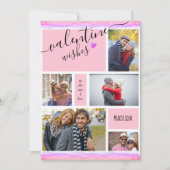 Valentijn Wishes 5 Fotocollage Roze Valentijns's Feestdagenkaart (Voorkant)