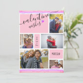 Valentijn Wishes 5 Fotocollage Roze Valentijns's Feestdagenkaart (Staand voorkant)