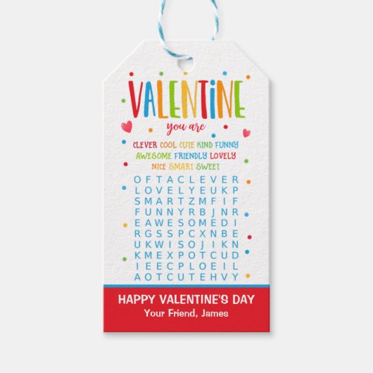 Valentijn Word Zoeken Activiteit School Classroom Cadeaulabel (Voorkant)