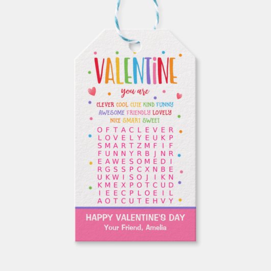 Valentijn Word Zoeken Activiteit School Classroom Cadeaulabel (Voorkant)