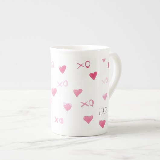 Valentijn XO Sweet hoort roze DATE Love Porselein Kop (Voorkant rechts)