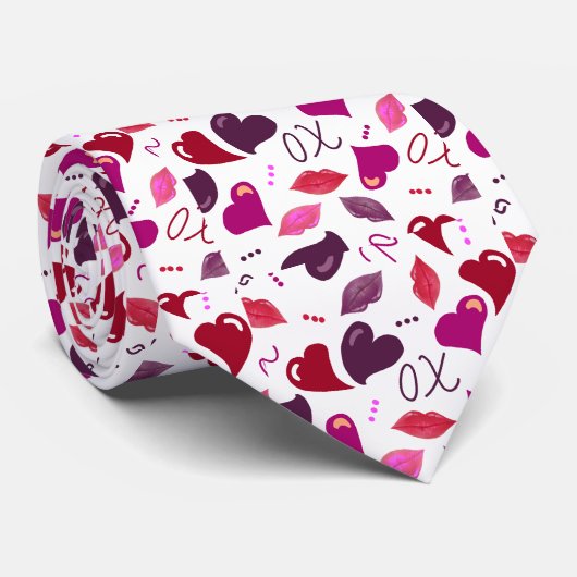 Valentijn XOs, Lips & Hearts Stropdas (Opgerold)