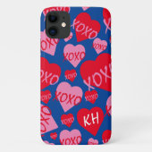 Valentijn XOXO Hart Roze Rood Patroon Blauw Naam Case-Mate iPhone Case (Achterkant)